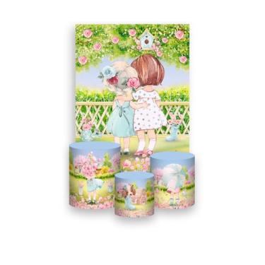 Imagem de Painel De Festa Vertical 1,50 x 2,20 + Trio De Capas Cilindro - Jardim