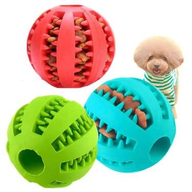 Imagem de Bola Pra Cachorro Porta Petisco Brinquedo Pet Kit 3 Bolinhas Cor Sorti