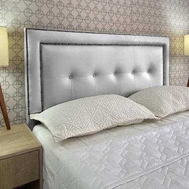 Imagem de Cabeceira Cama King Veneza 05 Diamond 2 Com tachas Corano Branco 60 RB