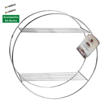 Imagem de Prateleira Redonda Nicho Decorativo Kit Bucha Fácil Instalação Aço Cro