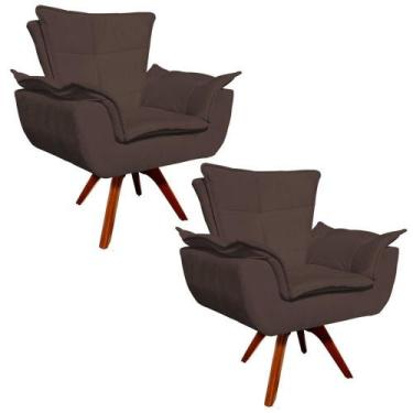 Imagem de Kit 02 Poltronas Decorativas Gran Opala Base Giratória Madeira Suede M