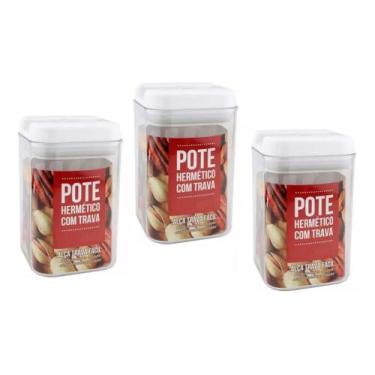 Imagem de Kit 3 Pote Hermético Trava Fácil Acrílico 900ml Quadrado - Clink