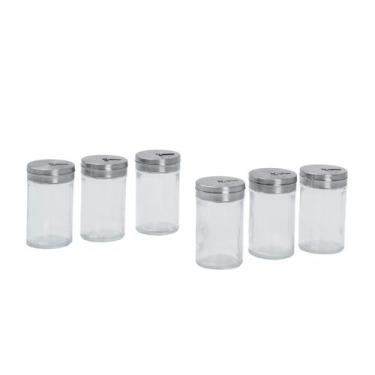 Imagem de kit 6 Porta temperos com tampa giratória inox e vidro 90ml - Mozcada, 