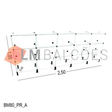 Imagem de Balcão de Vidro Temperado 4MM MÓD.50  - 2,50 x 1,00 x 0,40m - LM Balco