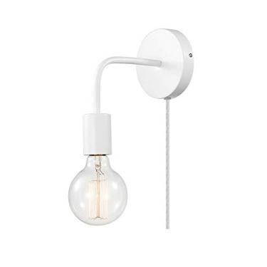 Imagem de GLOBE Arandela de parede elétrica 51489 com 1 luz plug-in ou com fio, branco fosco, cabo transparente de 1,8 m, interruptor basculante liga/desliga em linha, luzes de parede para quarto e sala de
