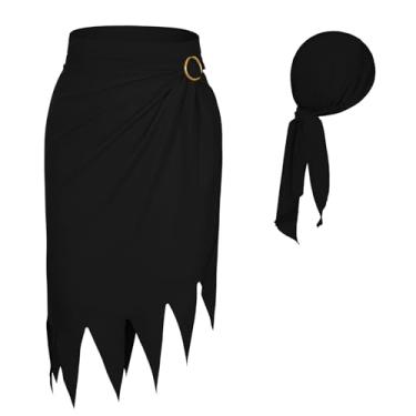 Imagem de Durio Womens Pirate Costume Accessories Pirate Skirt Hat Halloween Costumes Adult Women Cosplay Costume Black Pirate Bandana Headband Scarf Hat For Men Women Renaissance Costume Black One Size