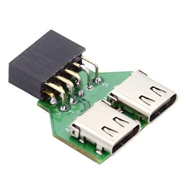 Imagem de NFHK Duas portas USB 3.1 tipo C USB-C fêmea para placa mãe USB 2.0 9 pinos 10 pinos adaptador de cabeçalho PCBA 480Mbps