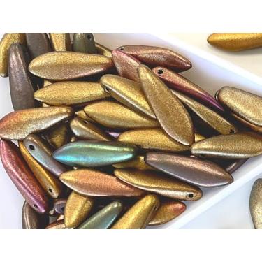 Imagem de 50 contas de adaga 5 x 16 mm, ouro antigo, vidro tcheco