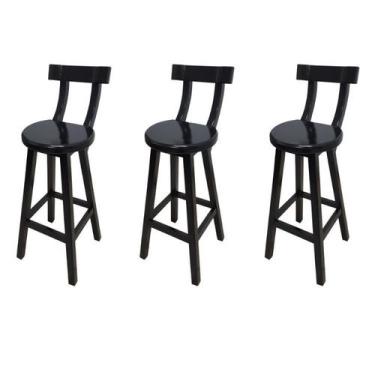 Imagem de Conjunto 3 Bancos Alto Bistrô De Madeira Com Encosto Bancada Ideal Par