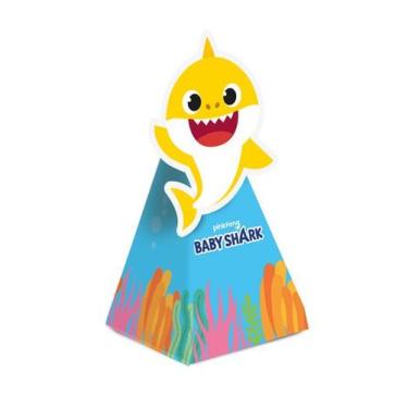 Imagem de Caixa Cone com Aplique - Festa Baby Shark - 08 unidades - Cromus - Riz