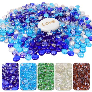 Imagem de Lechloris Contas de Vidro de Fogo 20Ib para Fogueira, Lareiras A Gás Ou Propano - 0,6 "- 0,7" Pedras de Vidro Firepit - Bolinhas de Gude Decorativas de Vidro Plano para Vasos, Aquário, Decoração de Ca
