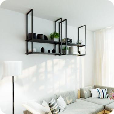 Imagem de Nicho Preto Prateleira Suspensa Teto Sala Preta 80cm - MetalCromo