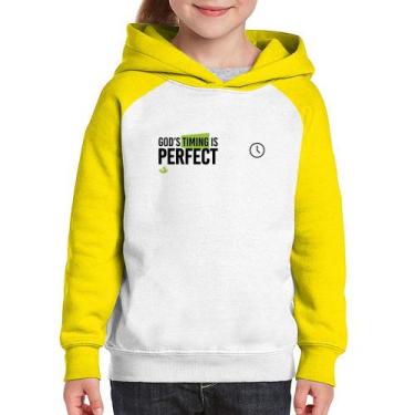 Imagem de Moletom Infantil God's timing is perfect - Foca na Moda, Branco, Amare