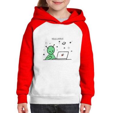 Imagem de Moletom Infantil Alien Hello World! - Foca na Moda, Branco, Vermelho, 