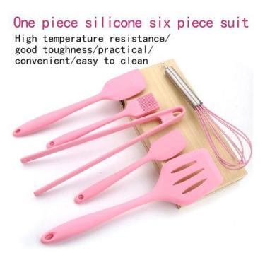 Imagem de Kit 5 Peças Utensilios De Cozinha Silicone Colher Espátula - oem, Rosa