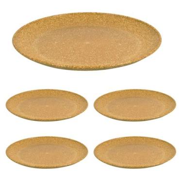 Imagem de 5 Prato Refeição Sustentável Redondo Durável 24cm Marrom Cla - EVO