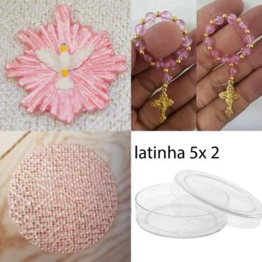 Imagem de Lembrancinhas para montar 10 latinhas acrílico 5x2 + 10 mini terços + 