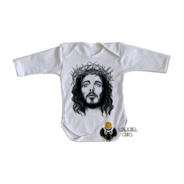 Imagem de body nenê criança roupa bebê manga longa Jesus coroa espinhos - Empóri