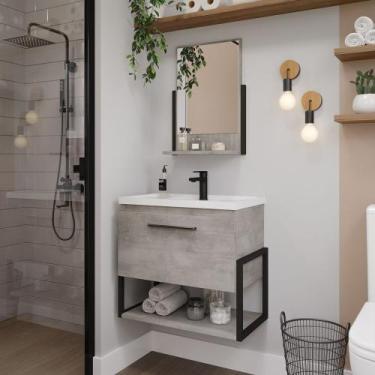 Imagem de Armário Banheiro Com Espelho Mdf Aço Com Prateleira Cimento - MGM Móve