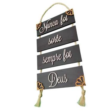 Imagem de Placa Decorativa P/ Porta Ou Parede Deus Mdf Quadro C/ Corda Pr - Mede