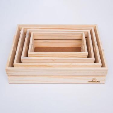 Imagem de Caixa Box Feira Bandeja Madeira Pinus cru caixote alto com furo - Cois