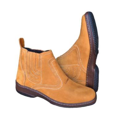 Imagem de Bota Masculina em Couro Nobuck Botina Botinha Cor Amarelo Castor Solad