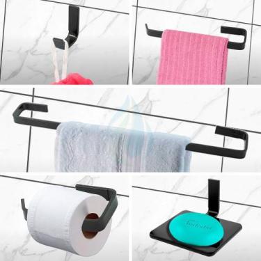 Imagem de Kit Acessórios Para Banheiro Quadrado 5 Peças Luxo Com Saboneteira de 