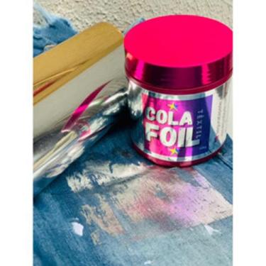 Imagem de Cola Foil Kit Completo pote 500 gramas , Foil Ouro 2 mts  e Foil Prata