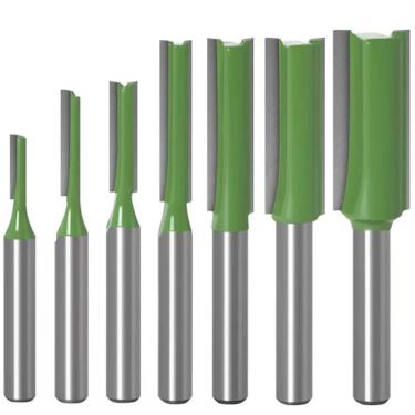 Imagem de Kit 7 Fresas Retas 3 A 12Mm Haste 6Mm Para Tupia Metal Duro