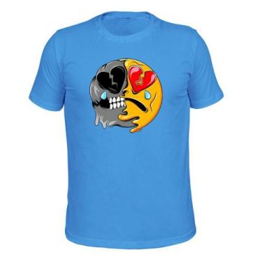 Imagem de Camiseta Plus Size Algodão Tecido Macio Emoji Coração - Surprass, Azul