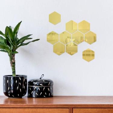 Imagem de 10 Peças Espelho Dourado para Decoração para Quarto Sala Hexágonos em 