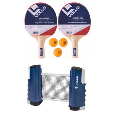 Imagem de Kit Tênis de Mesa 02 Raquetes Leisure + 03 Bolas + Rede Retrátil Vollo