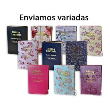 Imagem de Kit 10 Bíblias Sagrada Letra Gigante - Luxo Variadas - C/ Harpa Cristã