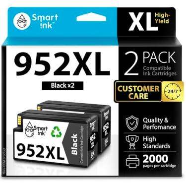 Imagem de Smart Ink Cartucho de tinta de substituição compatível para HP 952 XL 952XL (2 cartuchos pretos de tinta pigmentada) para usar com OfficeJet Pro 7720 7740 8200 8210 8216 8700 8710 8715 8720 8725 8730