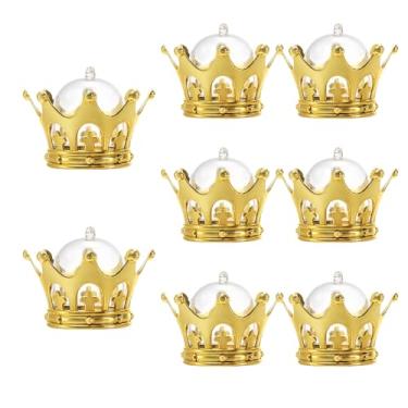 Imagem de SHIDOW Conjunto de pratos de doces com design de coroa dourada - potes decorativos de doces para mesa de escritório, casamento, festa - suportes fofos, recipientes para petiscos (8 peças douradas)