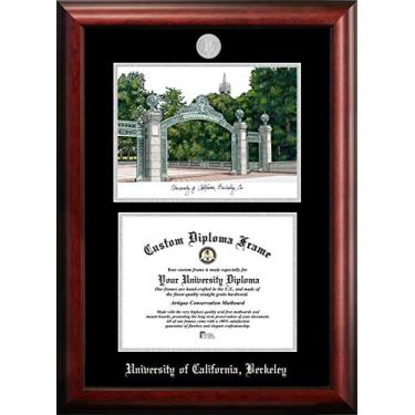 Imagem de Moldura unissex NCAA California Golden Bears Medalhão de prata University of California, Berkeley 28 cm L x 21 cm A, moldura de diploma em relevo prata com imagens do campus, litografia, marrom, tamanho único