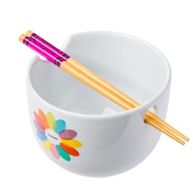 Imagem de Silver Buffalo Crayola Logo Tigela de Arroz Ramen de Cerâmica com Pauzinhos, Seguro para Microondas, 590 ml