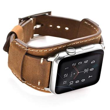 Imagem de CooBES Pulseira de couro genuíno compatível com Apple Watch de 42 mm (série 10) de 41 mm, 40 mm e 38 mm, compatível com iWatch séries 10/9/8/7/6/5/4/3/2/1 (marrom)