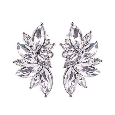 Imagem de Brincos femininos de pino com pedras coloridas largas de asas de anjo Starburst da década de 80