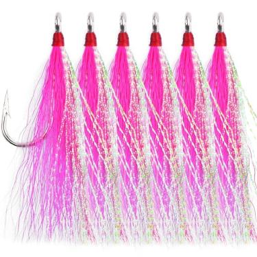 Imagem de Bucktail Teasers anzóis de pesca de água salgada Linguado de aço inoxidável Ganchos de pesca Bucktail Mylar Teasers inseridos para peixe-gato bacalhau linguado Hi/Lo Rig