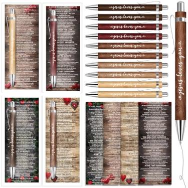 Imagem de Fullhawl 20 conjuntos de canetas de presente cristão em massa com versículo bíblico de bambu, marcadores, presentes religiosos inspiradores de Jesus te ama para professores, enfermeiros, igreja