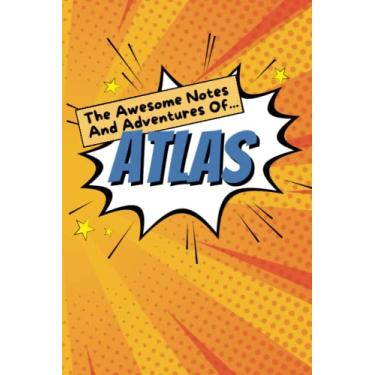 Imagem de Boy Name Atlas Notebook Stationary Supplies for Kids Teens Men Journal School Notepad 100 Pages White Blank Lined 6x9' Comic Book Style Design Colourful Yellow Blue Gift Present
