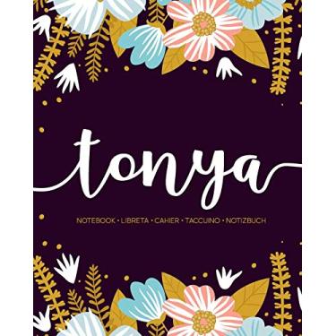 Imagem de Tonya: Notebook - Libreta - Cahier - Taccuino - Notizbuch: 110 pages paginas seiten pagine: Modern Florals First Name Notebook in Light Pink, Baby Blue & Mustard Yellow on Navy ACH294