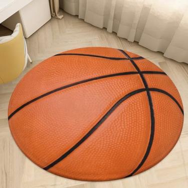 Imagem de HGSCHYU Tapete de basquete - Tapete redondo com tema esportivo, tapete de basquete, 1,2 x 1,2 m, tapetes circulares para meninos, quarto, cabeceira, sala de estar, decoração