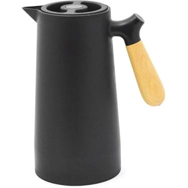 Imagem de Garrafa Térmica Jarra Inox Café Chá 1 Litro, Cabo Madeira (Preto)