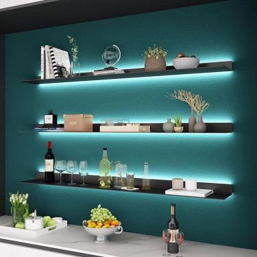 Imagem de Prateleira flutuante de LED de material metálico, prateleiras flutuantes com luzes, prateleira de plantas ou estante, prateleira de armazenamento de parede para bar comercial, 120x20x6CM
