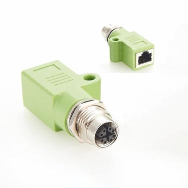 Imagem de Elecbee Adaptador de anteparo M12 para RJ45 à prova d'água M12 X Code 8 pinos fêmea para conector RJ45 reto verde
