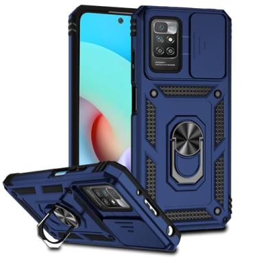 Imagem de Tothedu Capa para Redmi 10, Capa para Redmi 10 Prime/Redmi 10 2022 com capa para câmera deslizante, anel giratório de 360°, capa magnética à prova de choque para Xiaomi Redmi 10 azul
