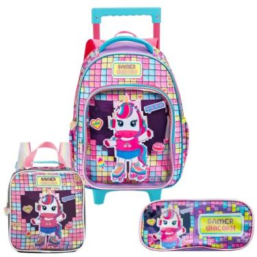 Imagem de Kit Mochila De Rodinhas Lancheira Estojo Unicórnio Gamer