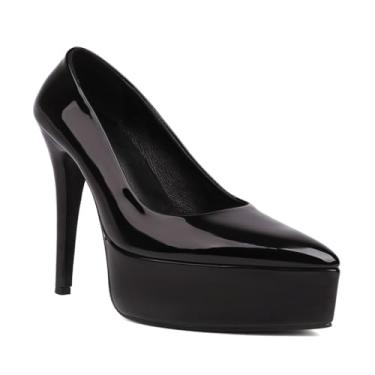 Imagem de Rock88 Salto plataforma feminino, salto alto com salto stiletto, bico fino para escritório e festa de casamento, preto, 47